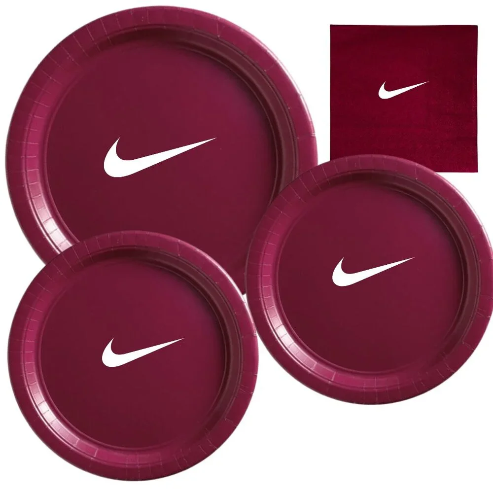 Custom Retro Party Tableware Set | Deep Red with White Design | 45 PCS